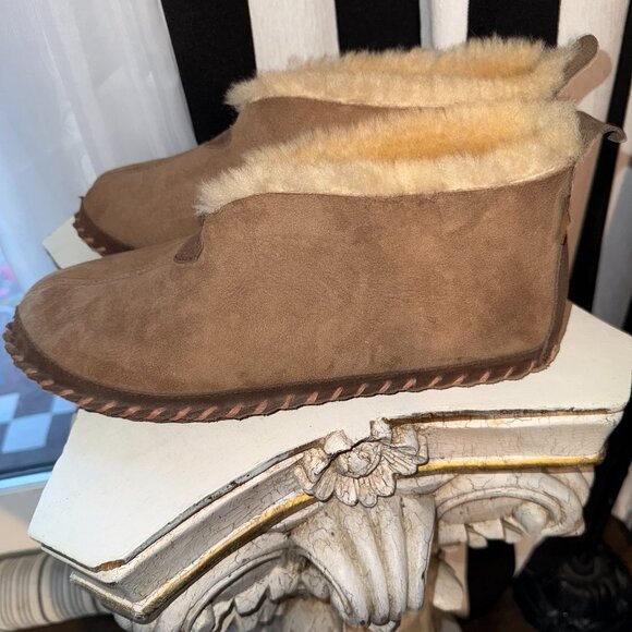 Overland Sz 13 Australian Sheepskin Shearling Slippers Brown Slip On Winter Snow - Picture 1 of 9